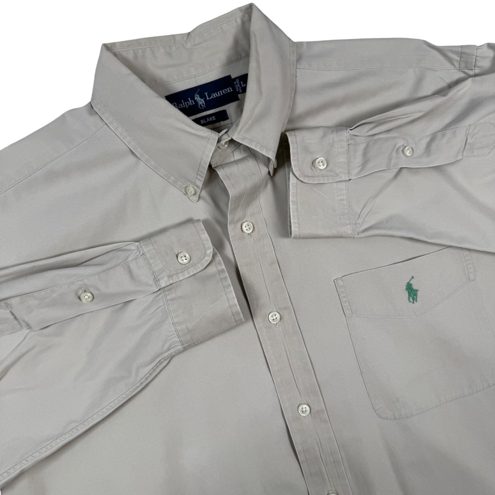 VTG Ralph Lauren Blake Button Down Shirt Men L Khaki Tan Cotton Twill Preppy